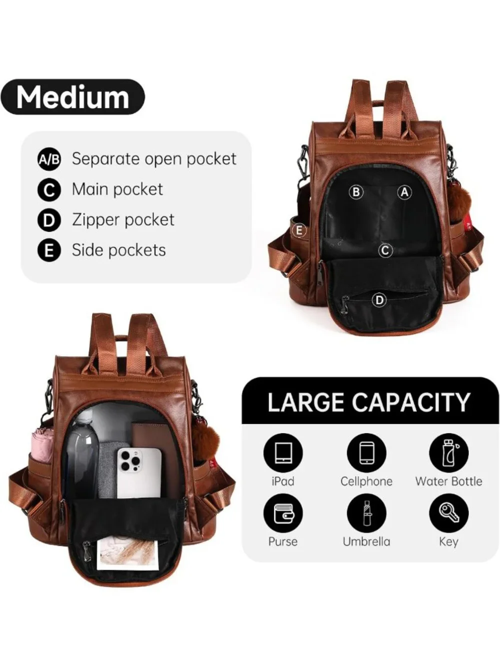Stylish Anti-Theft PU Leather Women’s Backpack Purse & Casual Shoulder Bag